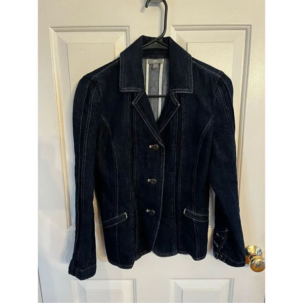 J. Jill Denim Classic Fitted Denim Blazer Jacket sz 0P EUC